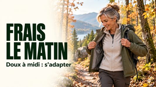 Randonneuse ajustant sa veste pendant une sortie d’automne