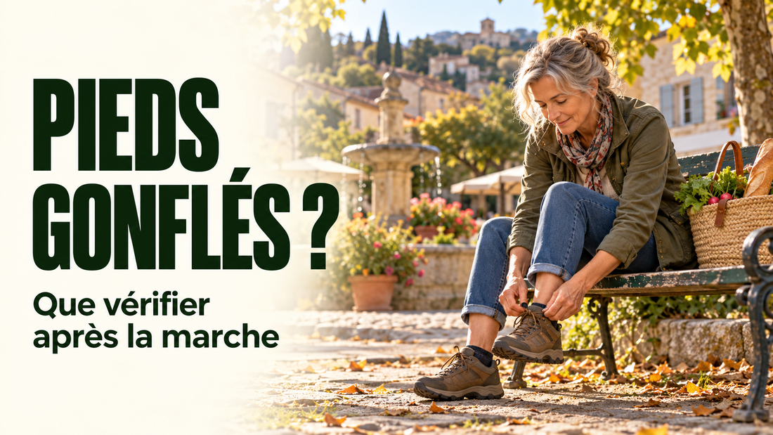 Marcheuse assise qui vérifie le confort de sa chaussure après une promenade