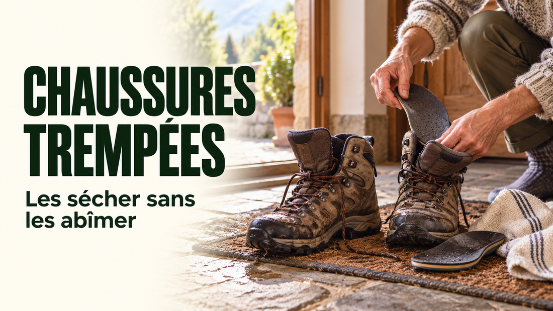 Chaussures de randonnée ouvertes pour sécher après une sortie humide